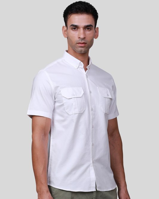 Camisa Oxford Manga Corta Blanco