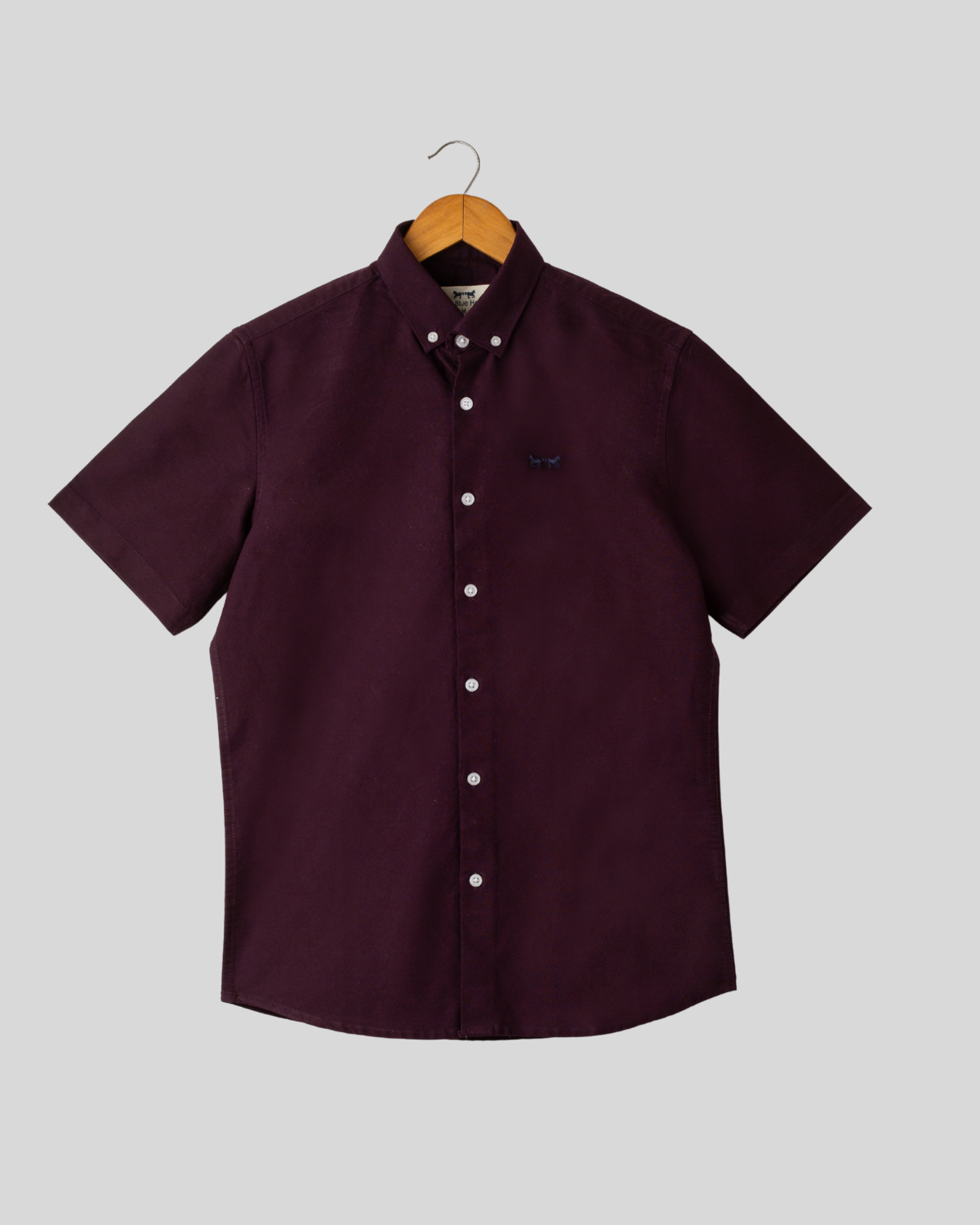 Camisa Oxford Manga Corta Vino Tinto
