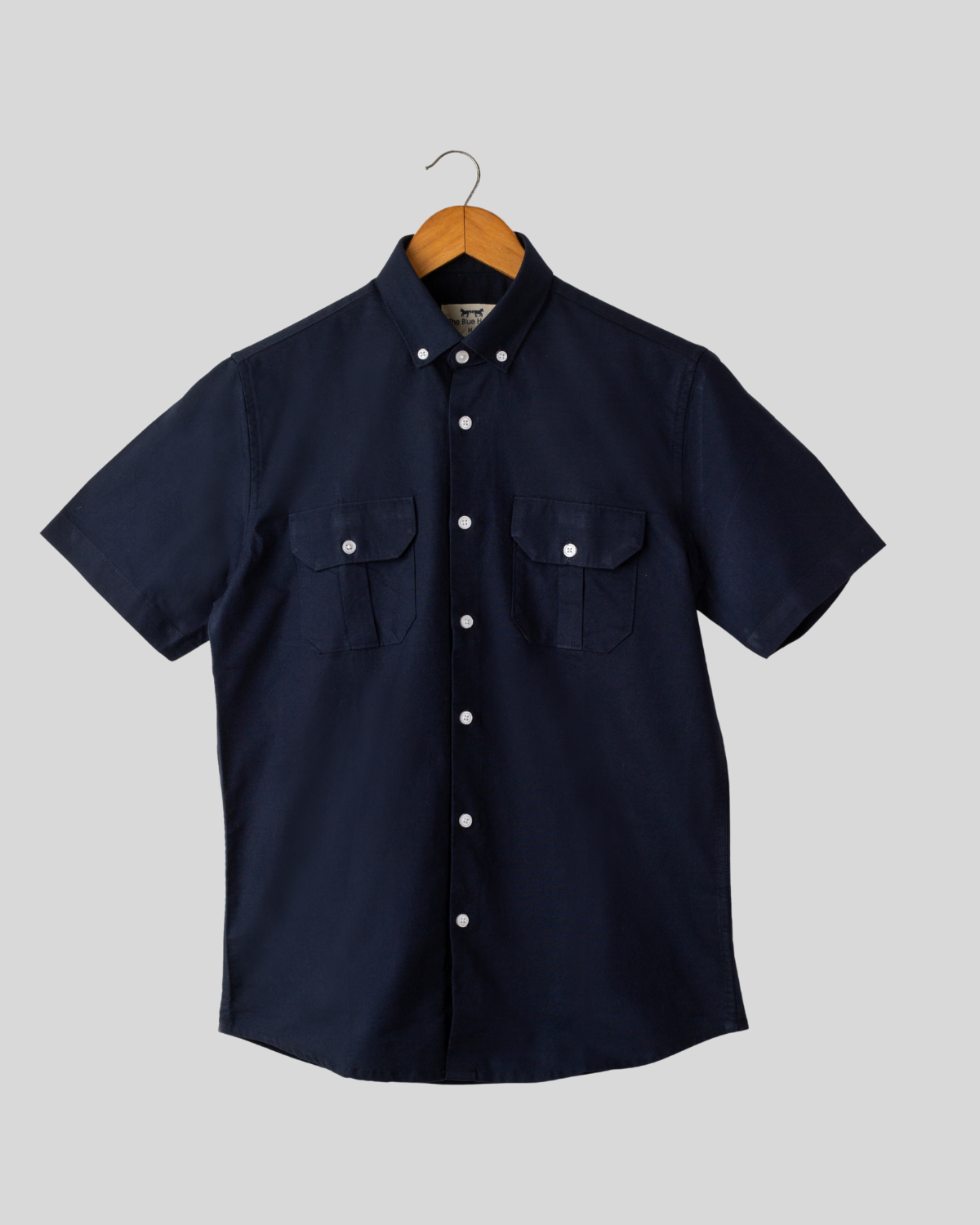Camisa Oxford Manga Corta Azul Oscuro