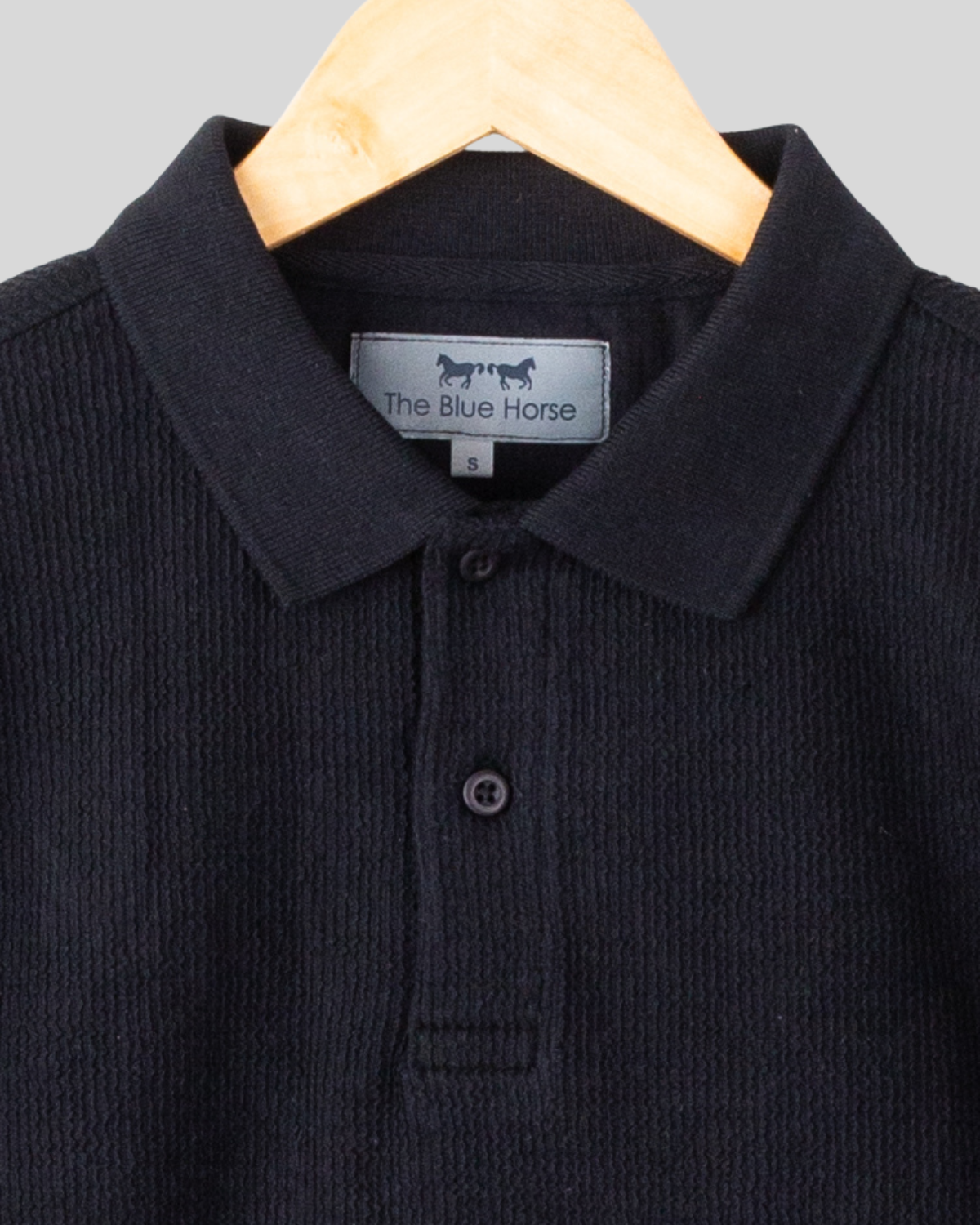 Polo Manga Larga Jacquard Negra