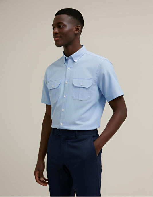 Camisa Oxford Manga Corta Azul Claro