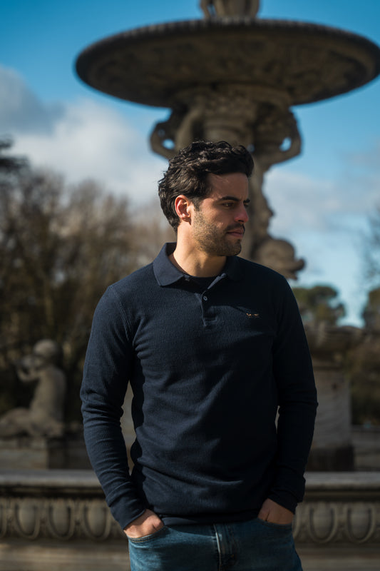 Polo Manga Larga Jacquard Negra