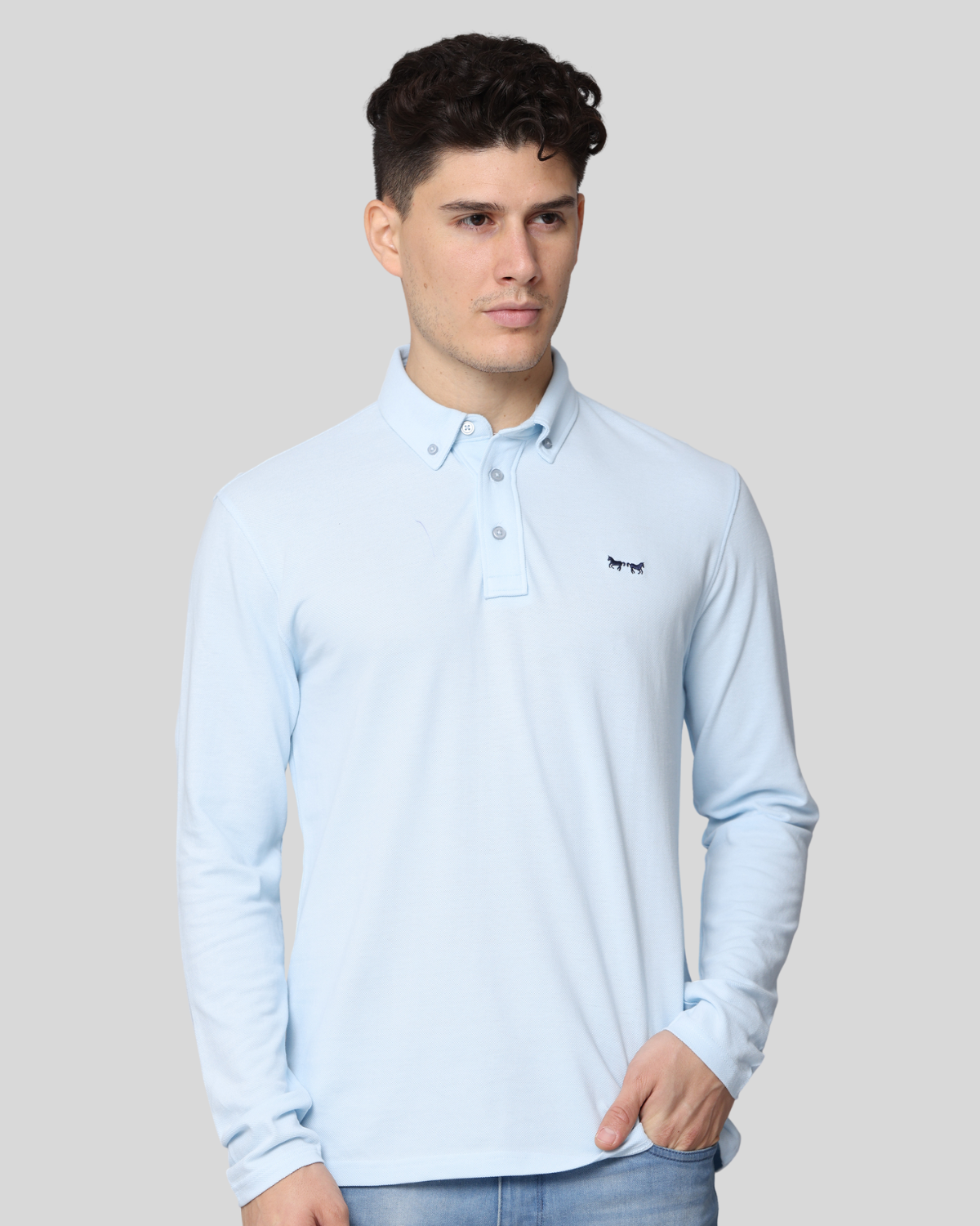 Polo Manga Larga Azul