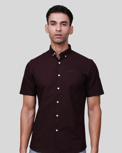 Camisa Oxford Manga Corta Vino Tinto