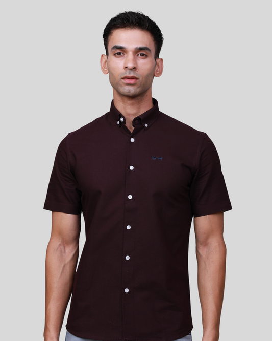 Camisa Vino Oxford Managa Corta