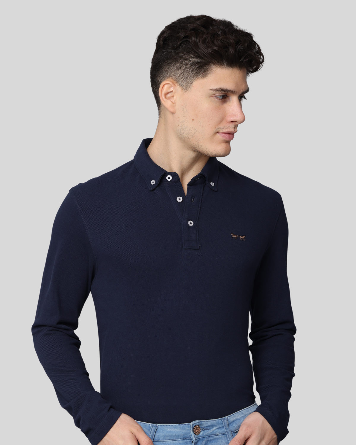 Polo Manga Larga Azul Oscuro