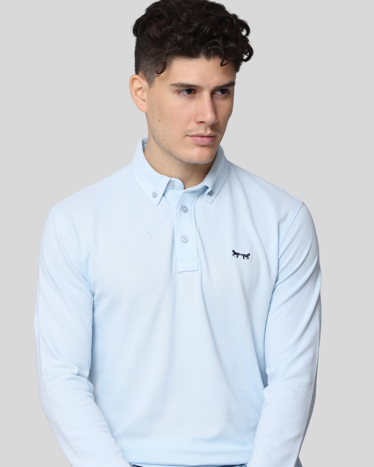 Polo Manga Larga Azul