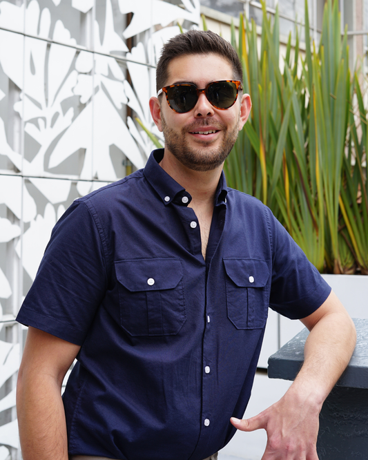 Camisa Azul Oscuro Oxford Managa Corta