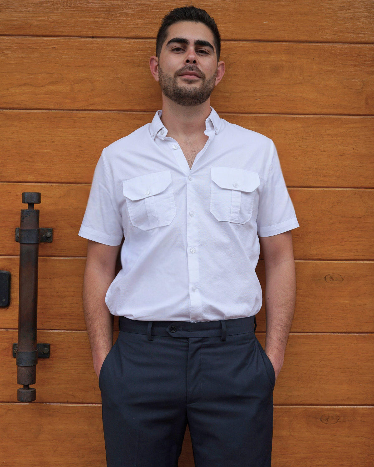 Camisa Oxford Manga Corta Blanco