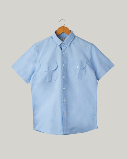 Camisa Oxford Manga Corta Azul Claro