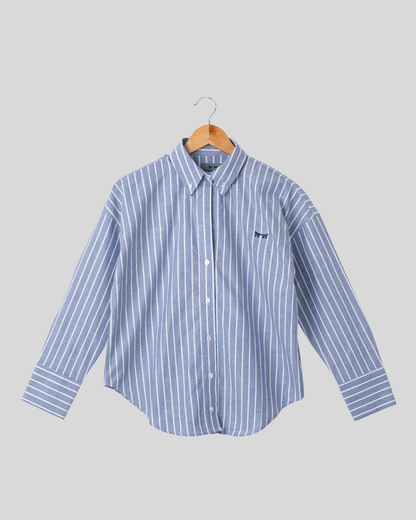 Camisa Azul y Rayas Blancas Mujer