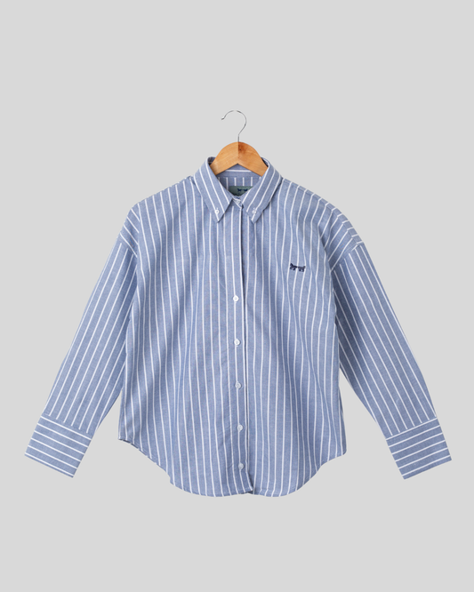 Camisa Azul y Rayas Blancas Mujer