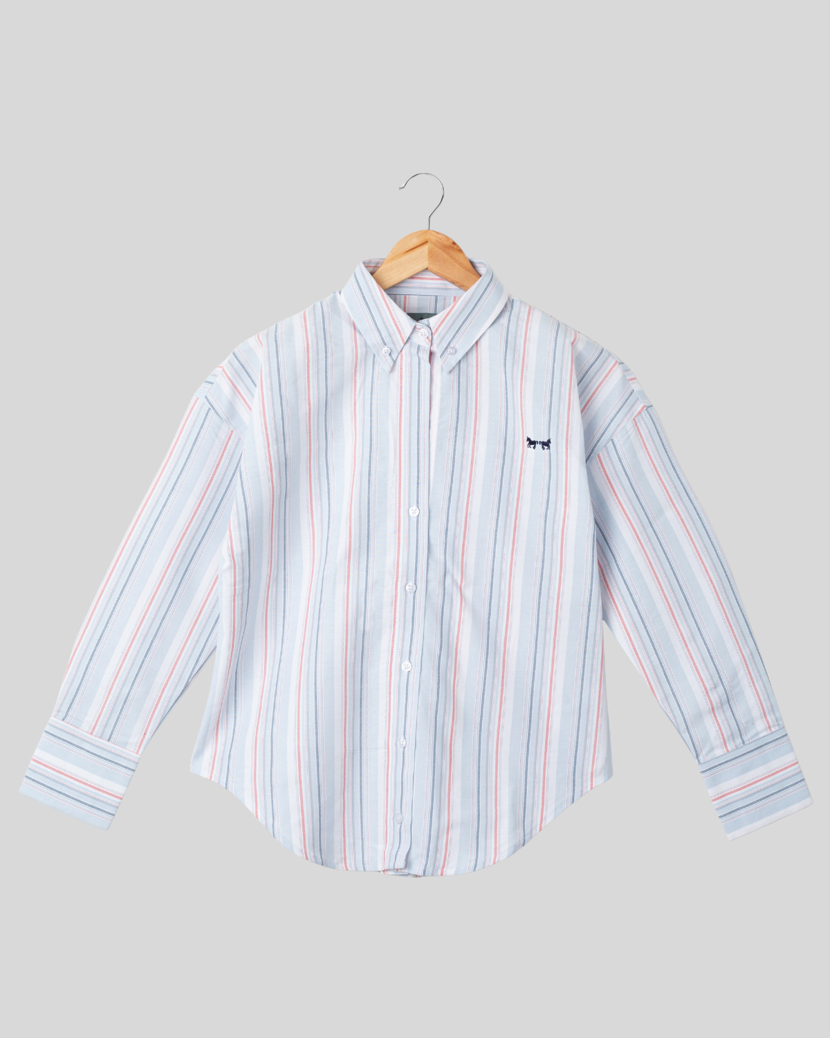Camisa Azul y Rayas Rojas Mujer
