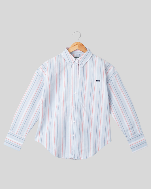 Camisa Azul y Rayas Rojas Mujer