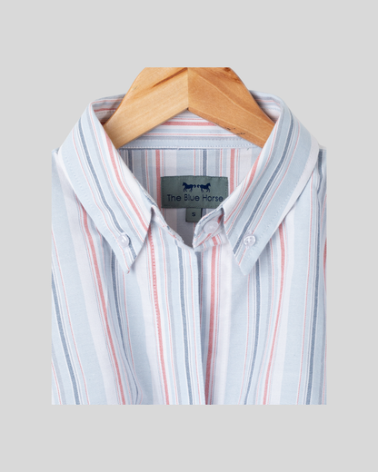 Camisa Azul y Rayas Rojas Mujer