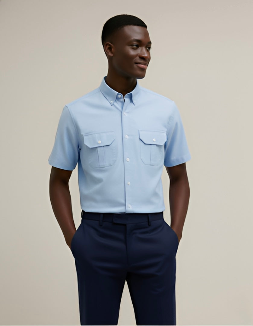 Camisa Oxford Manga Corta Azul Claro