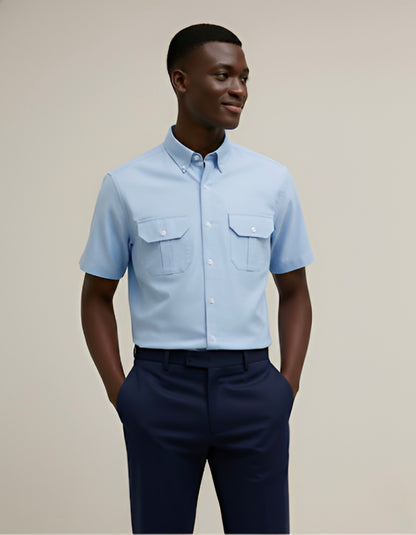 Camisa Oxford Manga Corta Azul Claro