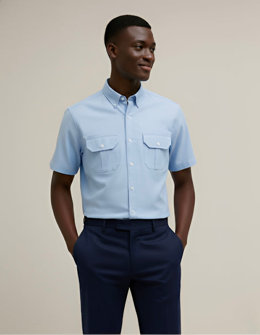Camisa Oxford Manga Corta Azul Claro