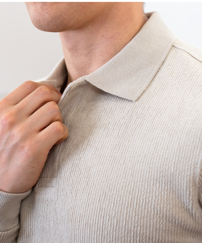 Polo Manga Larga Jacquard Stone