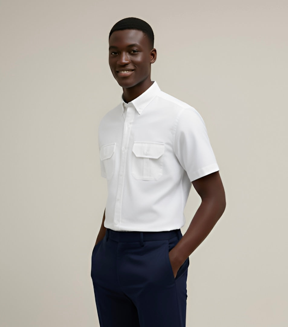 Camisa Oxford Manga Corta Blanco