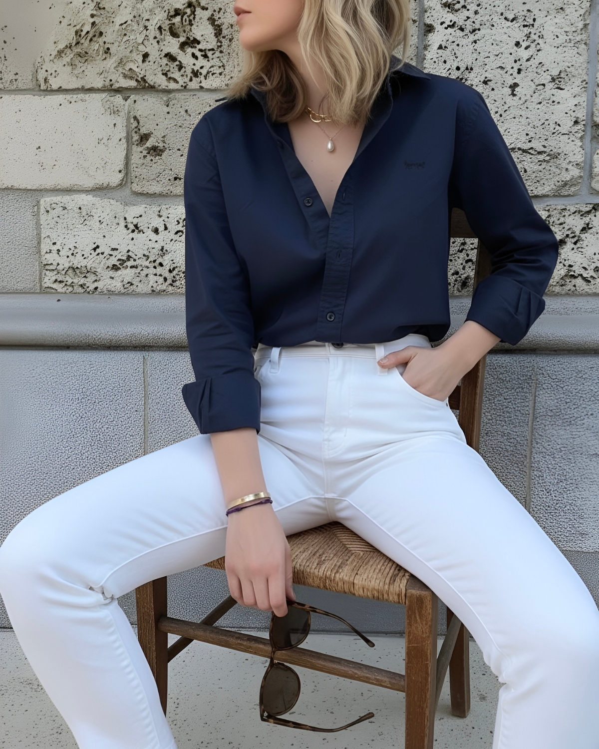 Camisa Oxford Azul Oscuro Mujer