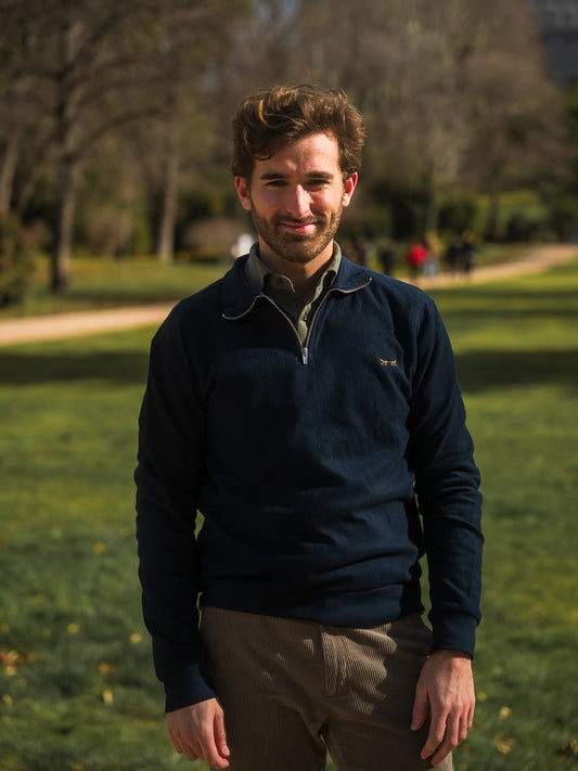 Suéter Halfzip Jacquard Azul Oscuro