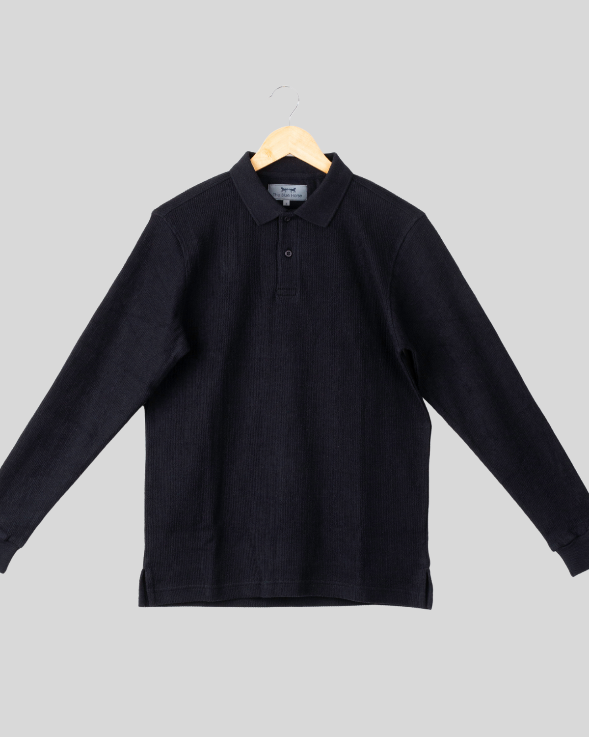 Polo Manga Larga Jacquard Negra