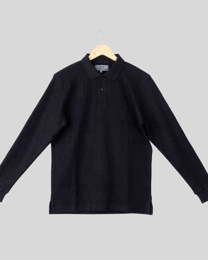 Polo Manga Larga Jacquard Negra