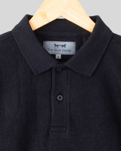 Polo Manga Larga Jacquard Negra