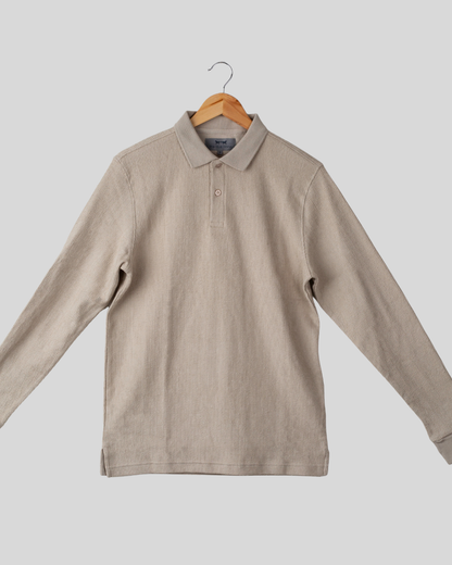 Polo Manga Larga Jacquard Stone
