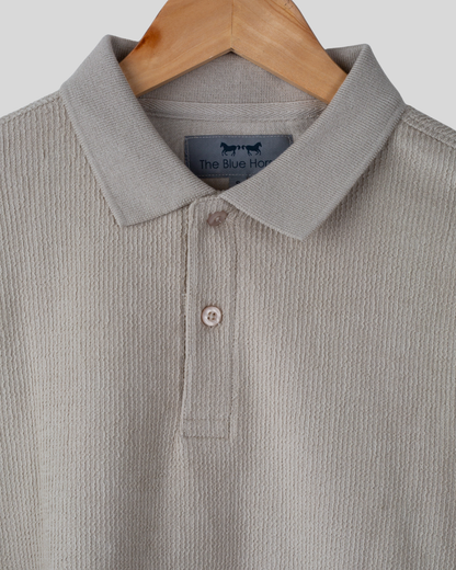 Polo Manga Larga Jacquard Stone