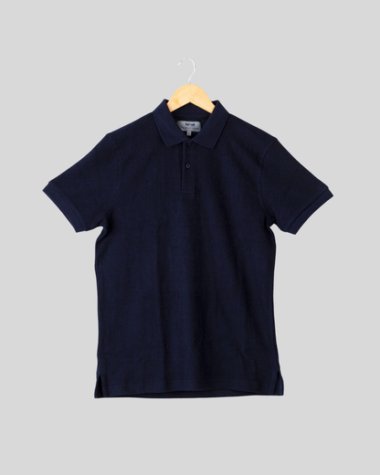 Polo Manga Corta Jacquard Azul Oscuro