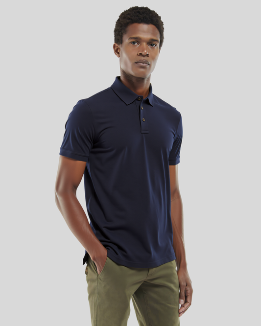 Azul Oscuro Jacquard Manga Corta