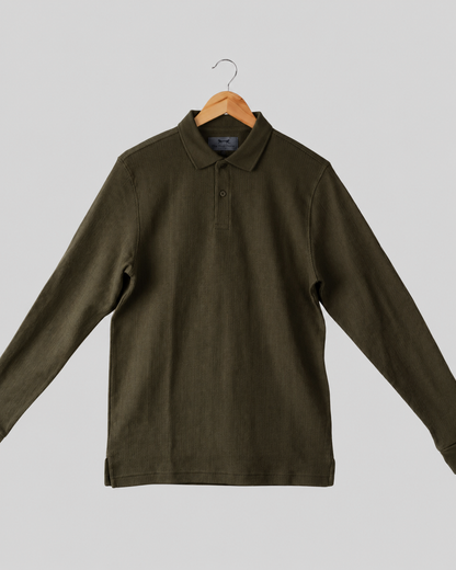 Polo Manga Larga Jacquard Verde