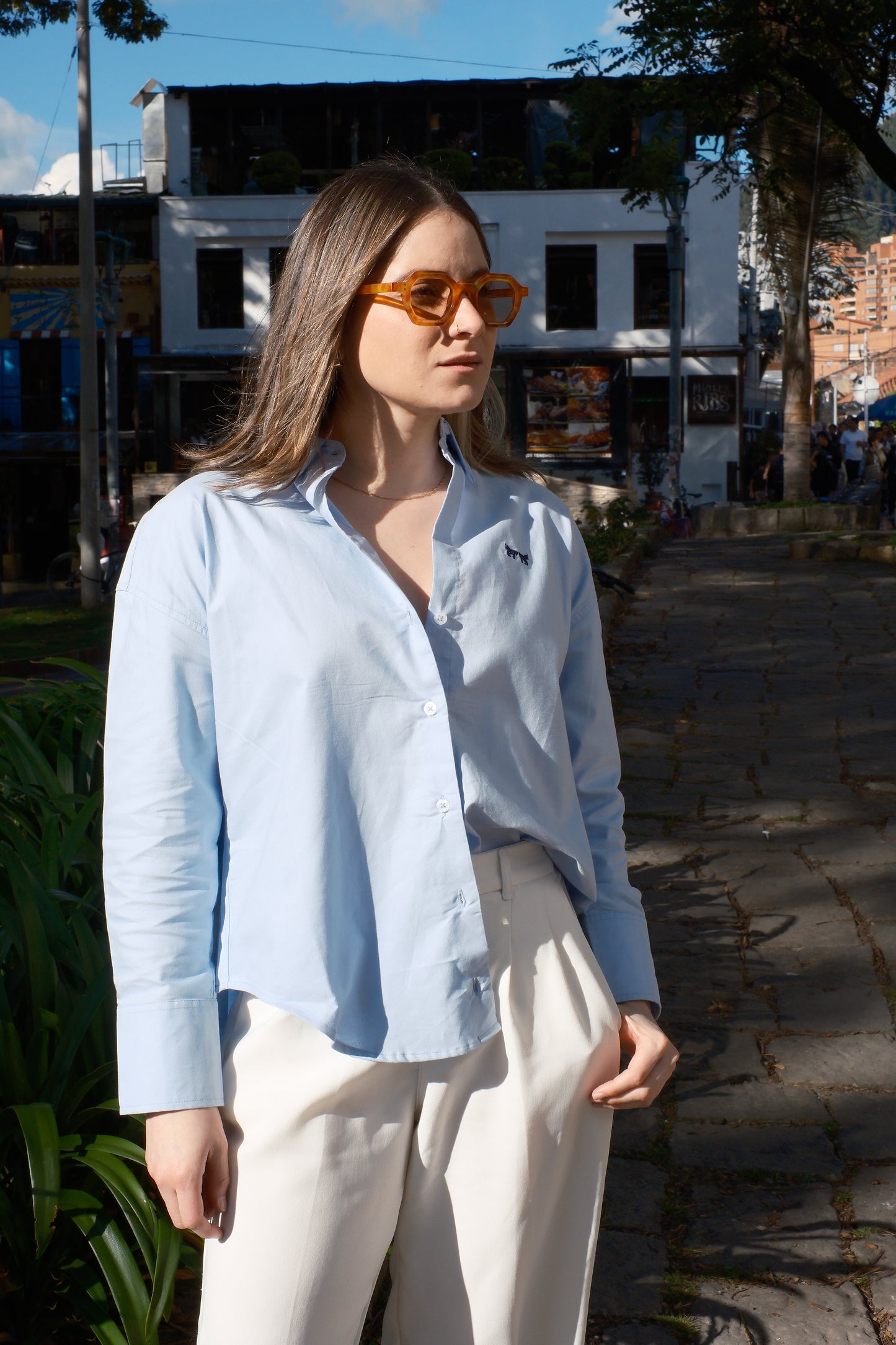 Camisa Oxford Azul Claro Mujer