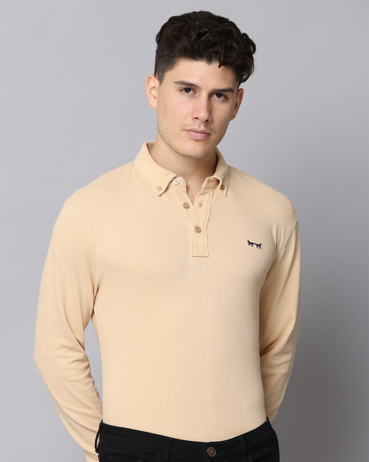 Polo Manga Larga Beige