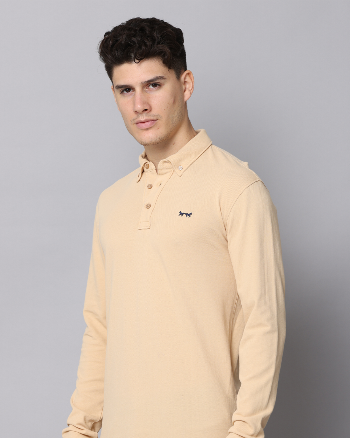 Polo Manga Larga Beige