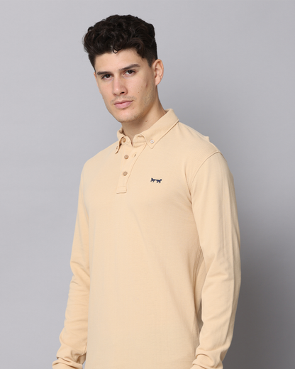 Polo Manga Larga Beige