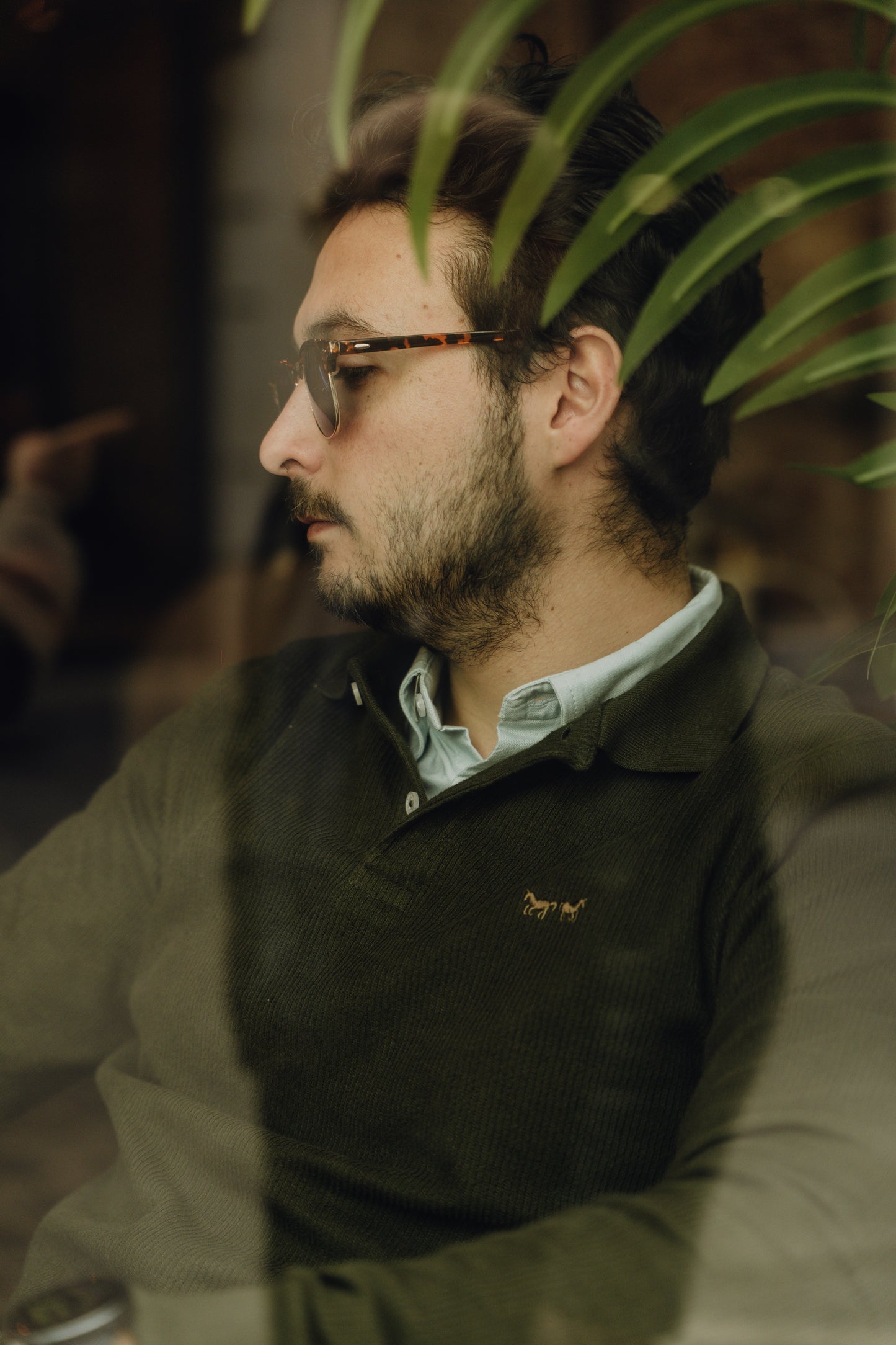 Polo Manga Larga Jacquard Verde