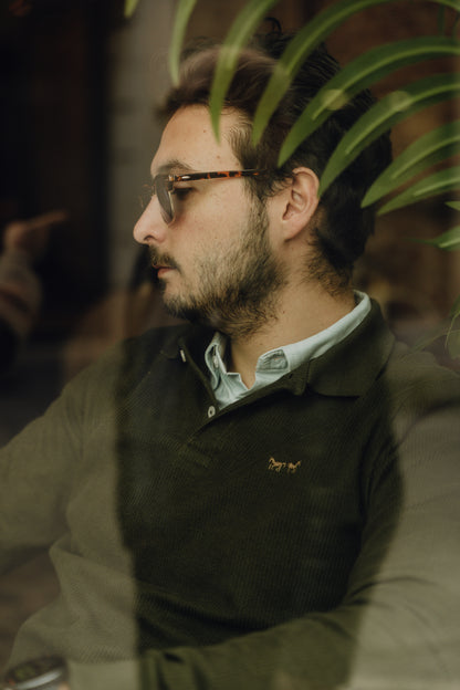 Polo Manga Larga Jacquard Verde